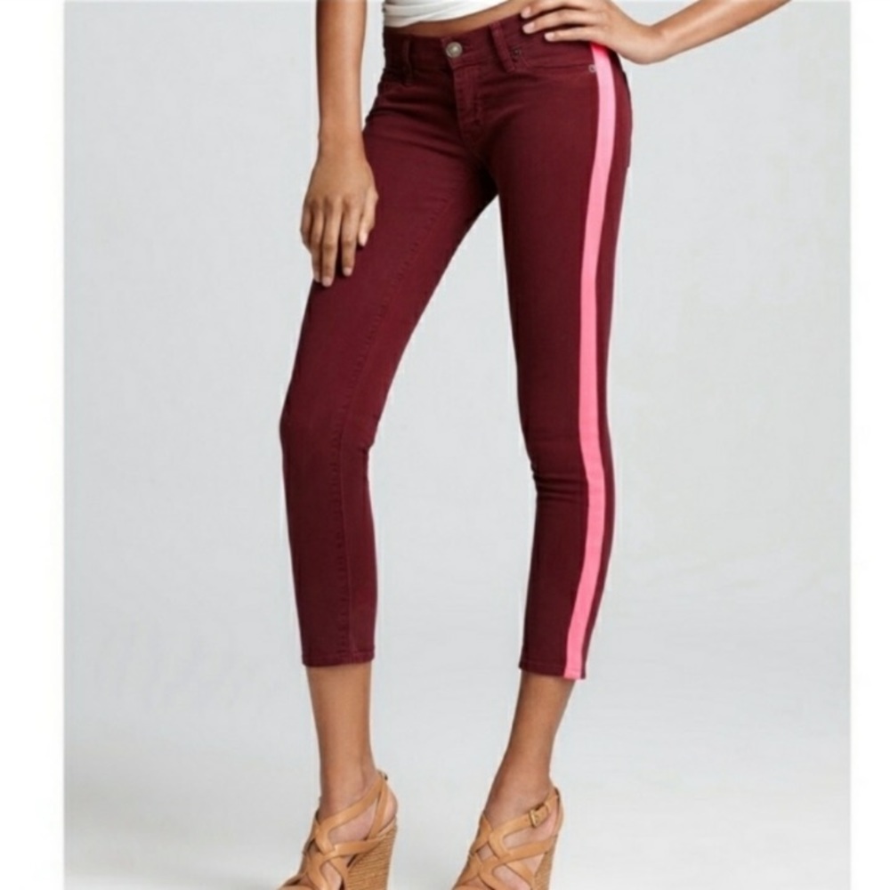 Hudson denim pants, size 30, EUC, burgundy & hot pink